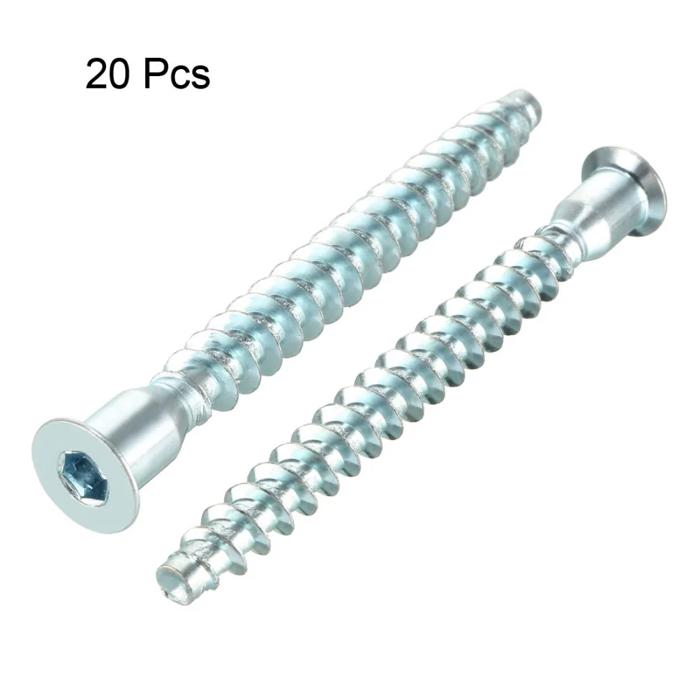 20pc 7x39/49/59/69mm Hex Socket Drive Countersunk Furniture Confirmat Screws Wood Self Tapping Connecting Screw Zinc Plated