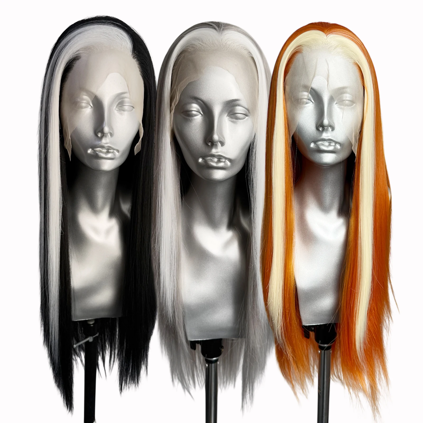 

Разноцветный парик с прямой шелковистой прядью, синтетические волосы, 13x4, с кружевной передней частью, термостойкое волокно, для повседневной носки, косплея, вечеринок