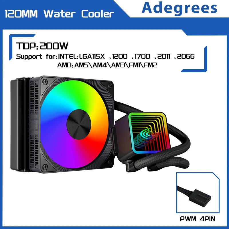 

Water Cooling CPU Cooler 120MM RGB fan Liquid Heatsink Integrated Radiator LGA 2011 1700 1200 1155 2066 AMD AM4 AM5 AM3 FM2