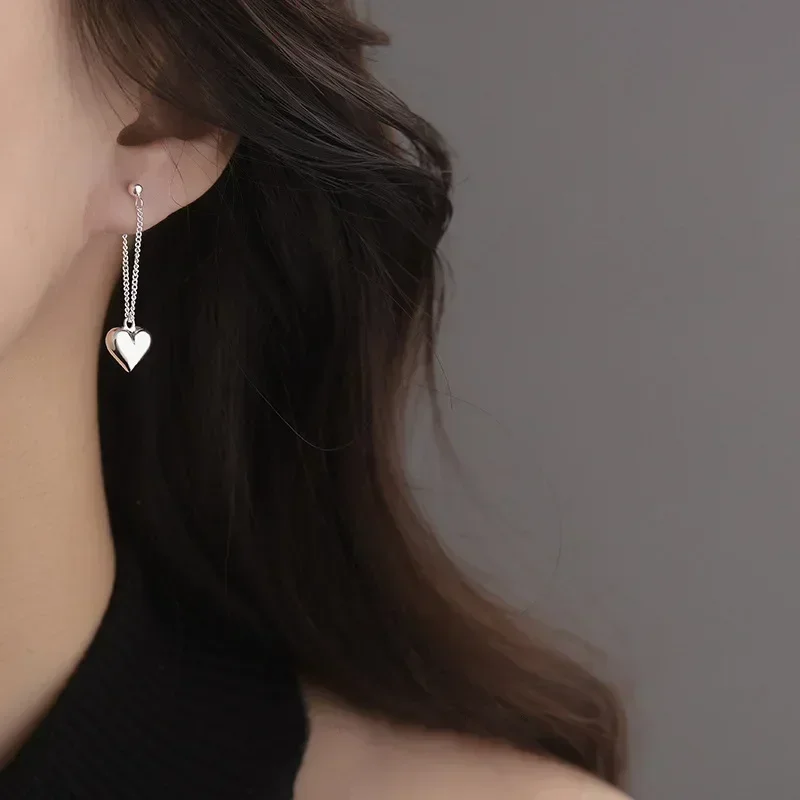 Gothic Punk Style Alloy Drop Earrings Silver Color Simple Fashion Ear Stud for Women Heart Chain Hoop Earring Fashion Jewelry