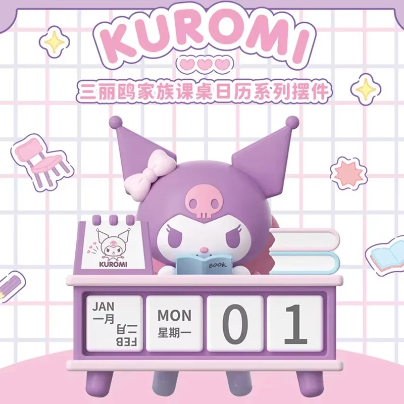 Kawaii Kuromi Pochacco Accesorio de escritorio Soporte de calendario Lindo conjunto de figuras de anime para la escuela Oficina Idea de regalo