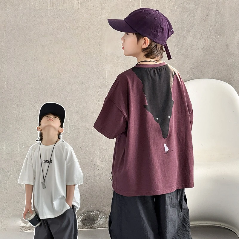 

2025 Summer New Style Loose Short Sleeve T-Shirt Trendy Brand Drop Shoulder Unique Wolf Head T-Shirt.