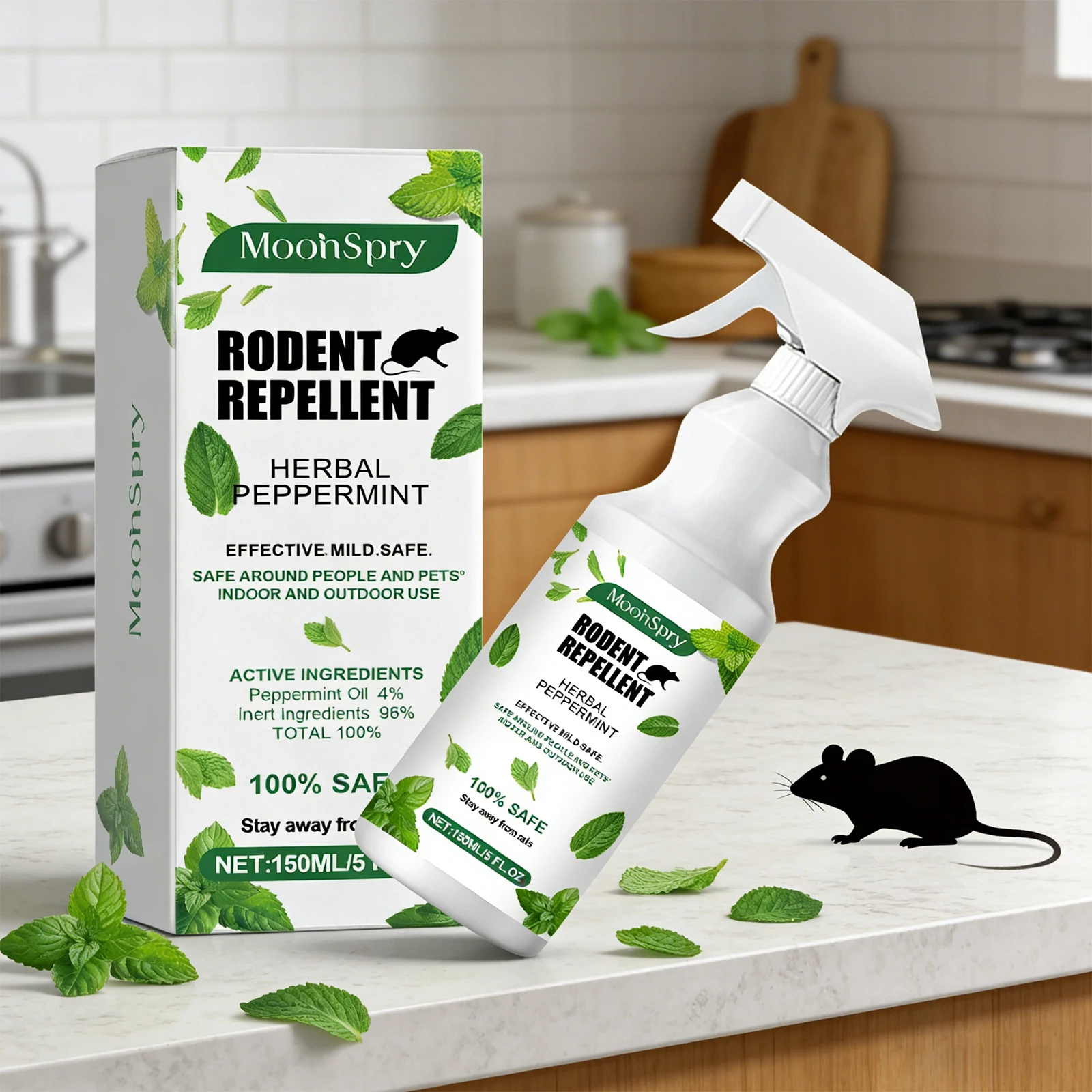 Repelente Poderoso de Roedores com Aroma de Menta, Seguro para Humanos e Animais de Estimação, Spray Repelente de Ratos para Jardim Externo de Longa Duração