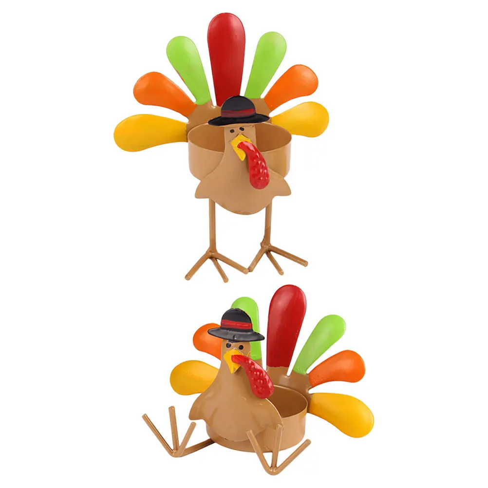 

2Pcs Thanksgiving Candlestick Turkey Holder Decorative Iron Tea Light Stand Party Table Centerpiece
