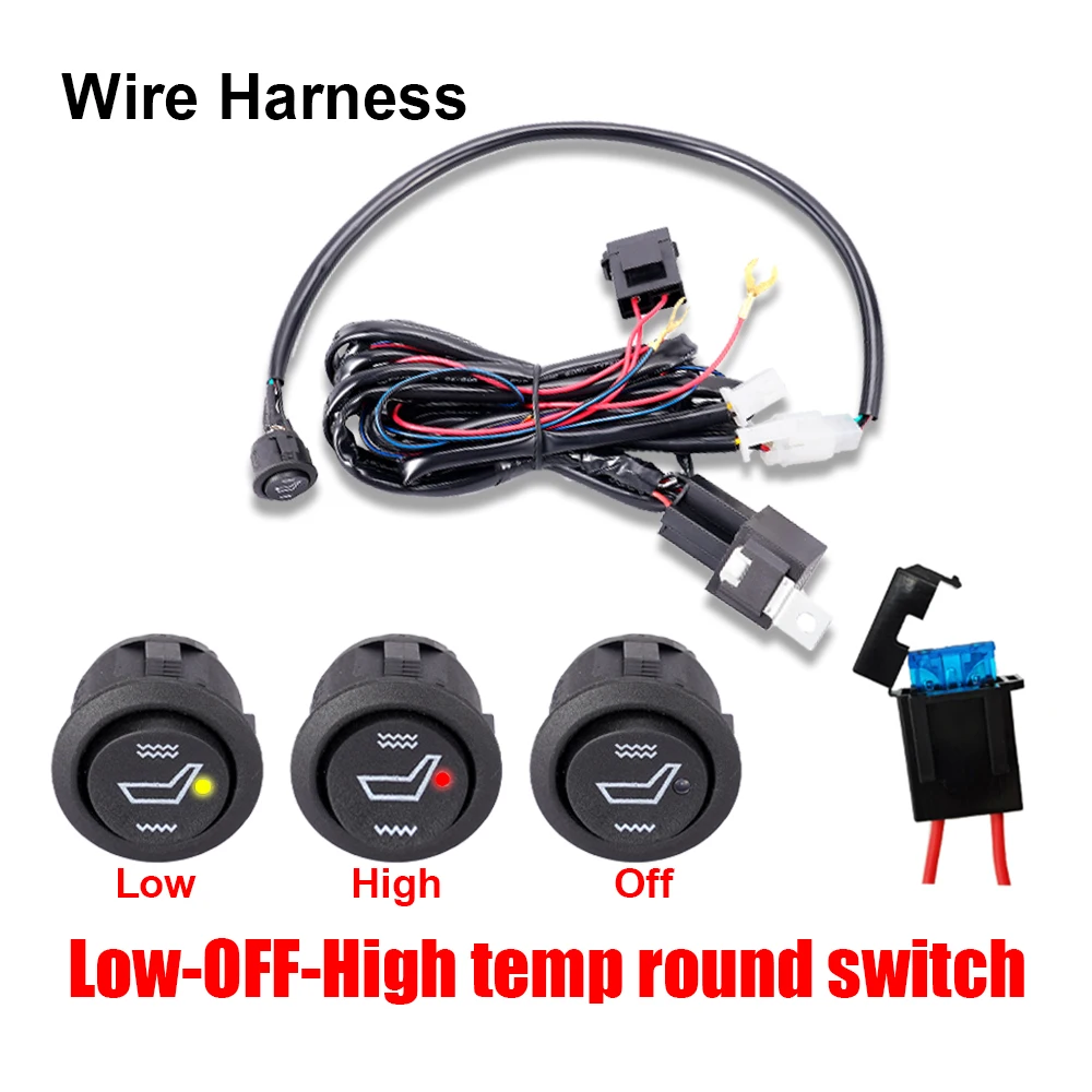 2pcs 12V Built-in Car Seat Heating Pad Seat Heater Carbon Fiber Temperature Adjustable Round Switch Controller 52.5*28cm