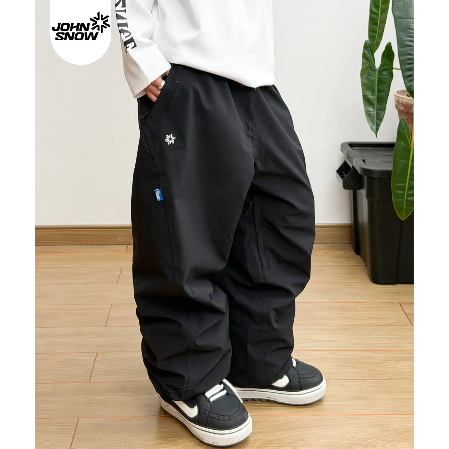 2026 John Snow New Black Loose Waterproof Windproof Ski Pants Unisex Snowboard Alpine Trousers Men Women Outdoor Winter