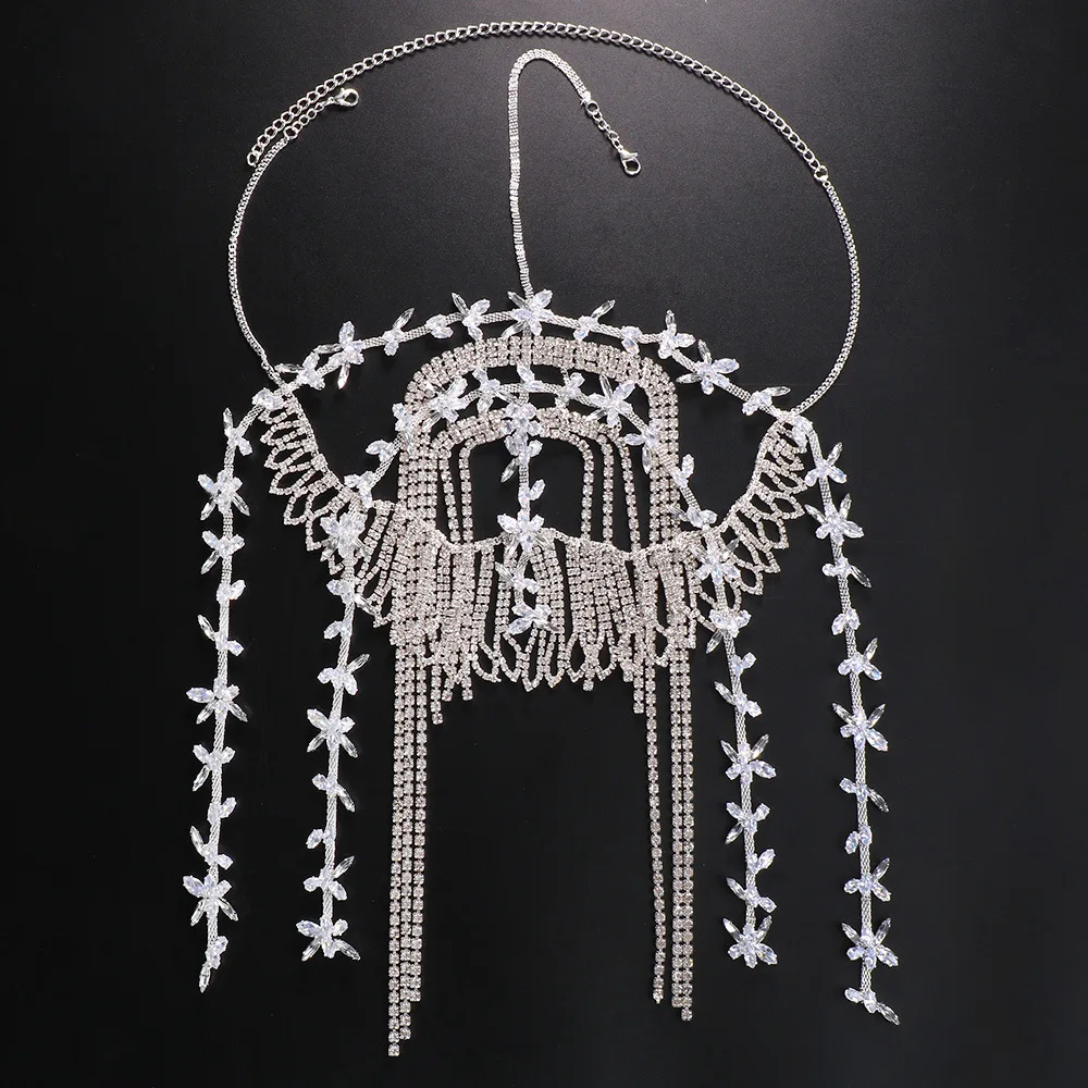 Women Exotic Leaf Rhinestone Tassel Belly Dance Head Cap Hat Jewelry Luxury Crystal Hair Accessory for Party Wedding Showing