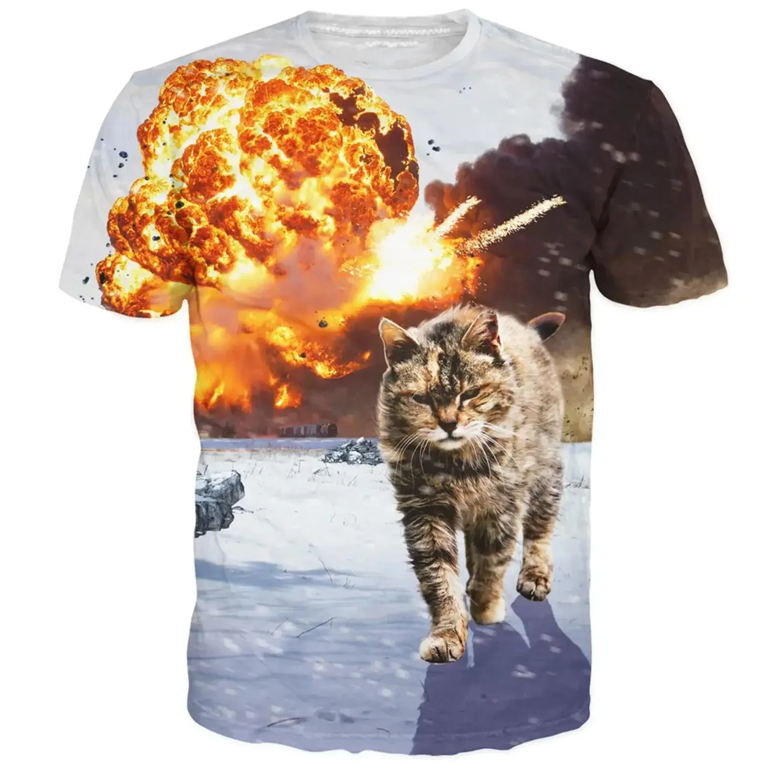 Fashionable Funny Kitty  Pictures For Men\'s T-Shirts Trend Digital Printing Casual Round Neck Short Sleeved Tops