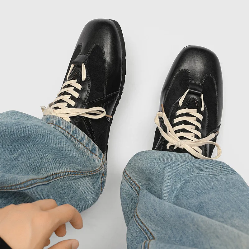 أحذية رجالية مسطحة من العلامة التجارية المصممة خفيفة الوزن قابلة للتنفس كاجوال من الجلد الناعم للرجال أحذية رياضية كاجوال مسطحة بمقدمة مستديرة #6