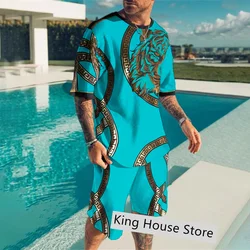 Men Oversized Tracksuit 2 Piece Sets Male Tiger King 3D Print Sports Short Sleeve Beach Sportwear Summer Casual Outfits Suits