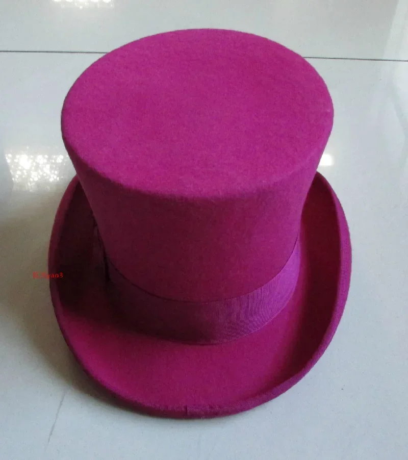 Rose Red Women 18cm High British Top Cylinder Hat Victorian Chimney Pot Steampunk Mad Hatter Hats Toppper Lady Girl Bowler