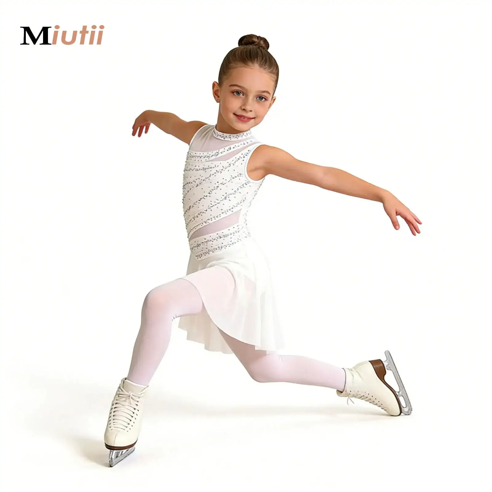 

Ballet Dance Performance Costume Kids Girls Figure Skating Gymnastics Leotard Dress Long Sleeve Mesh Lyrical Competition Jersey