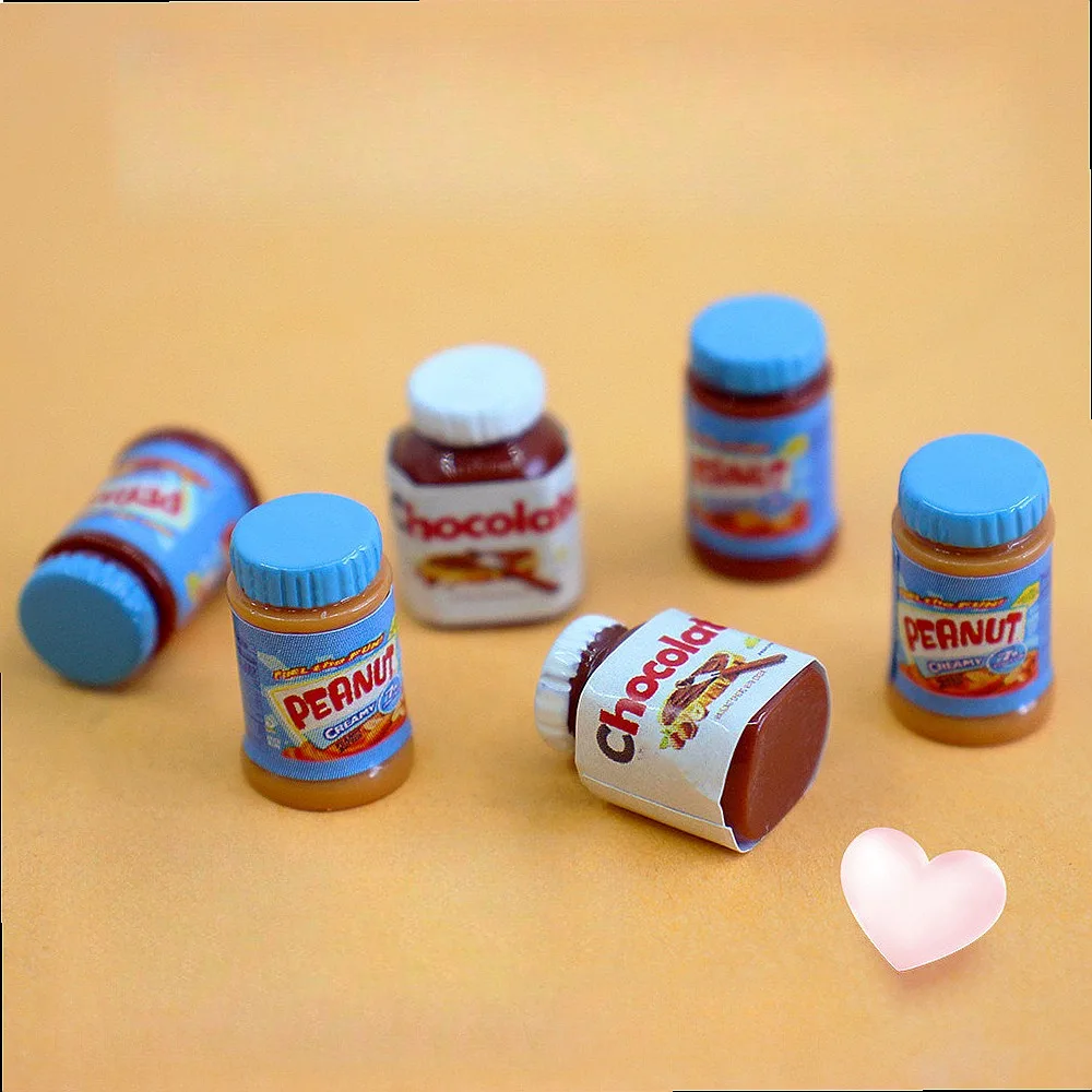100pcs Kawaii Simulated Mini Peanut Butter Chocolate Jam Bottles Dollhouse Decor DIY Accessories for Keychain Jewelry Decor