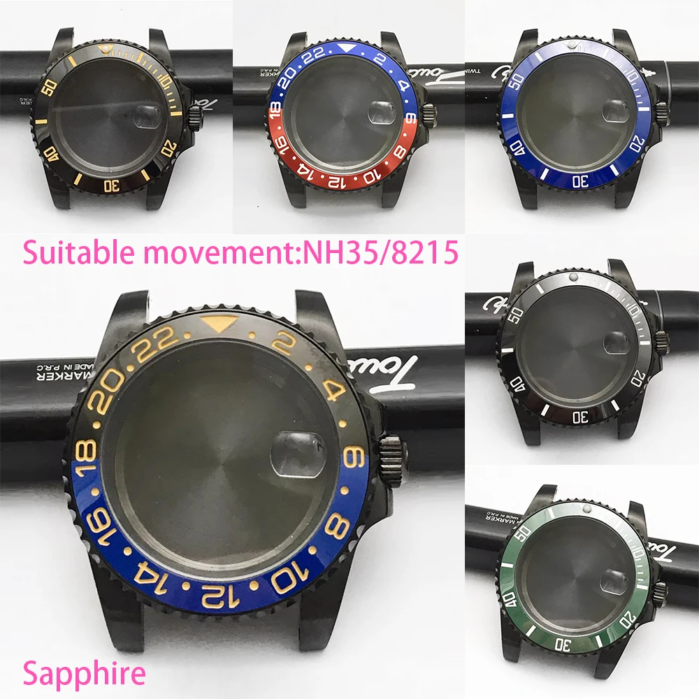 

Мужской 40-миллиметровый черный корпус с PVD-покрытием для дайвинга, сапфировый, подходит для механизма NH35/36/4R/8215, водонепроницаемый дисплей даты