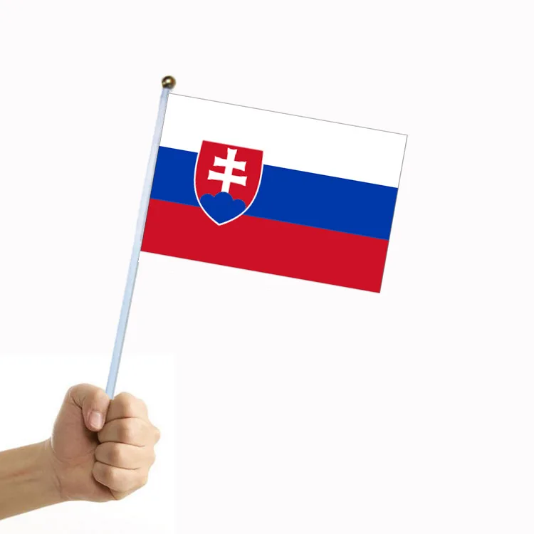 

50/100Pcs Premium Slovakia Handheld Flag with Pole, 14x21cm Polyester Double Sided Design, Europe National Flags wholesale