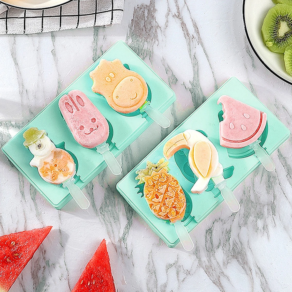 

2Pcs Ice Cream Mold Silicone Popsicle Maker Stick Lids Child Fun Safe Family Gifts Yogurt Fruit