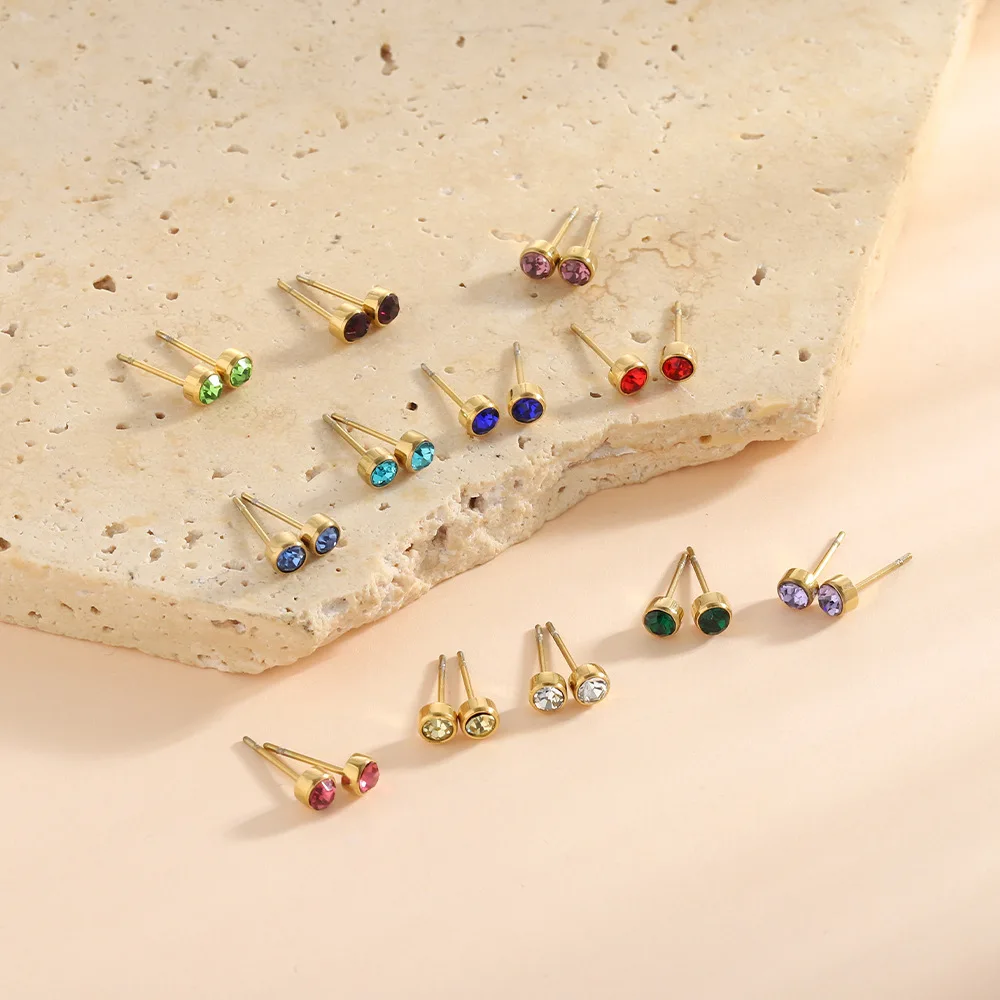 12 Monate Mini Runde Geburtsstein-Ohrstecker, vergoldet, kleine Mini-Zirkon-Ohrringe, personalisiertes Geschenk für Frauen – Detail 7