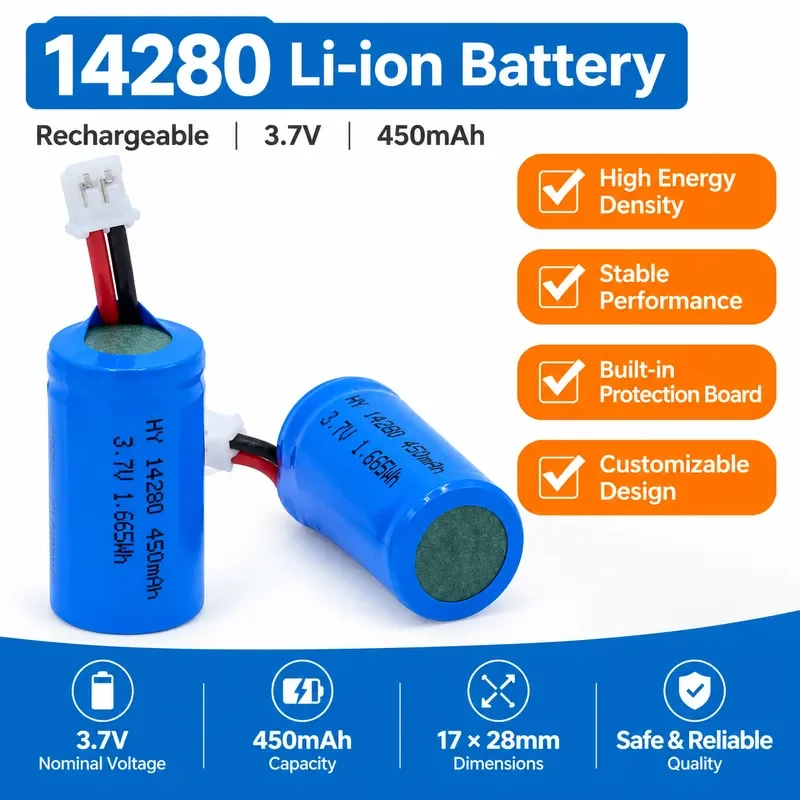 100PCS 14280 3.7V Cylindrical Lithium Battery with Plus Plate Outlet Rechargeable Cell for Electronics