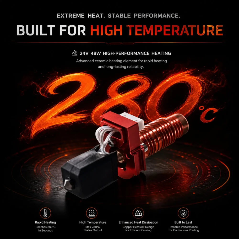 2PCS Upgraded AD5M Ceramic Hotend 0.4MM for 3D Printer FLASHFORGE Adventurer 5M/Adventurer 5M Pro, Extruder Print Head Kit with Heatsink Heater Cartridge Thermistor and 0.4mm Hardened Steel Nozzle