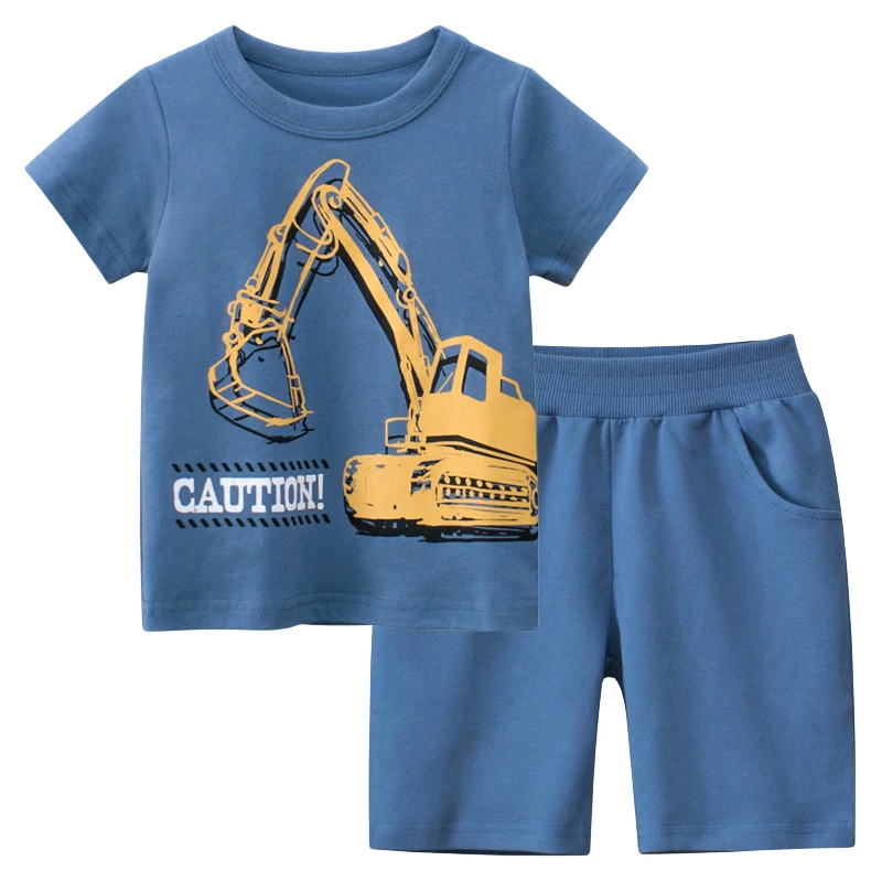 

Cartoon Excavator Boys Sets 2024 Summer New Children's Clothing Fashion Short Sleeve Cotton Tops + Sport Shorts Kid Outfit 2PCS