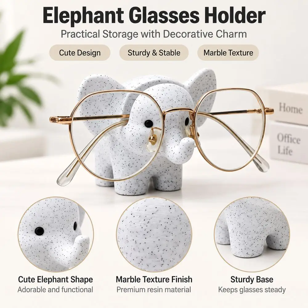 New Marble Texture Elephant Glasses Holder Animal Shape White Elephant Eyeglass Stand Cute Glasses Rack Home Office