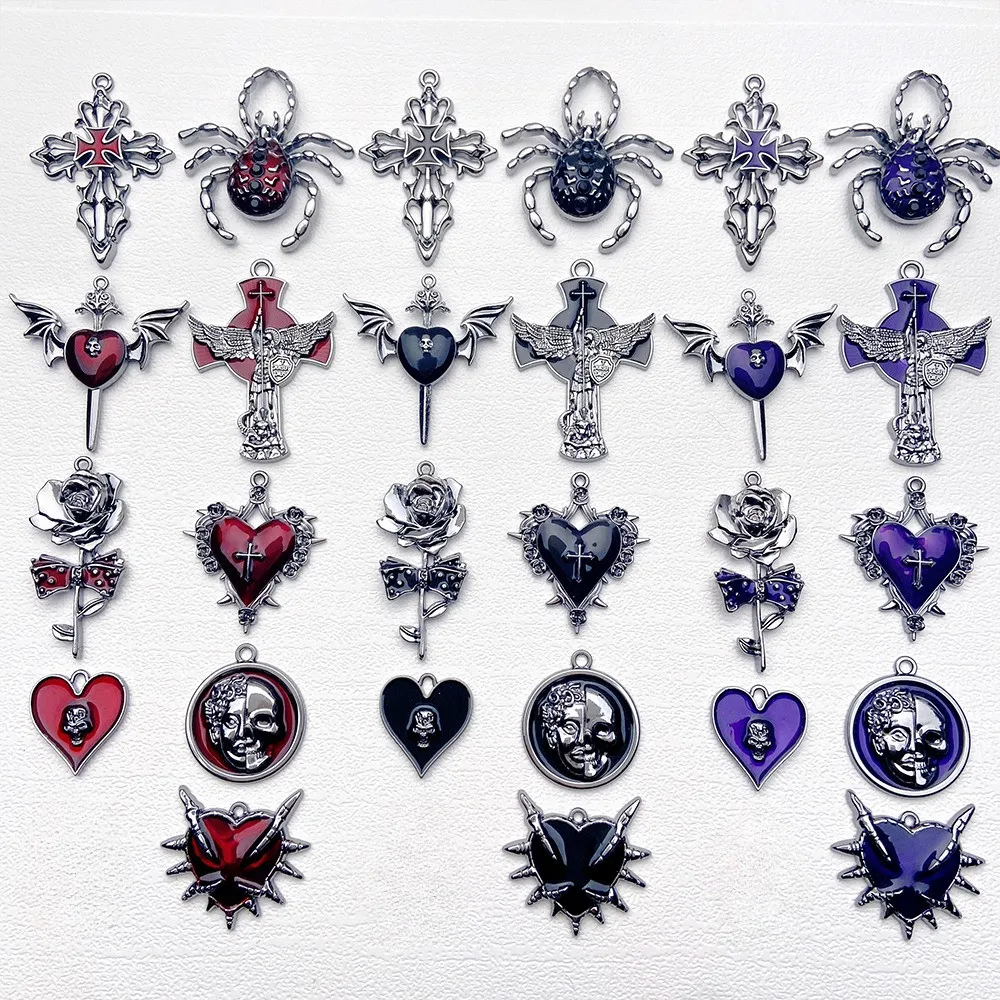 

【 Gun Black 】 Dark Gothic Style Rose Skull Spider Alloy Pendant Diy Necklace Earrings Material Accessories
