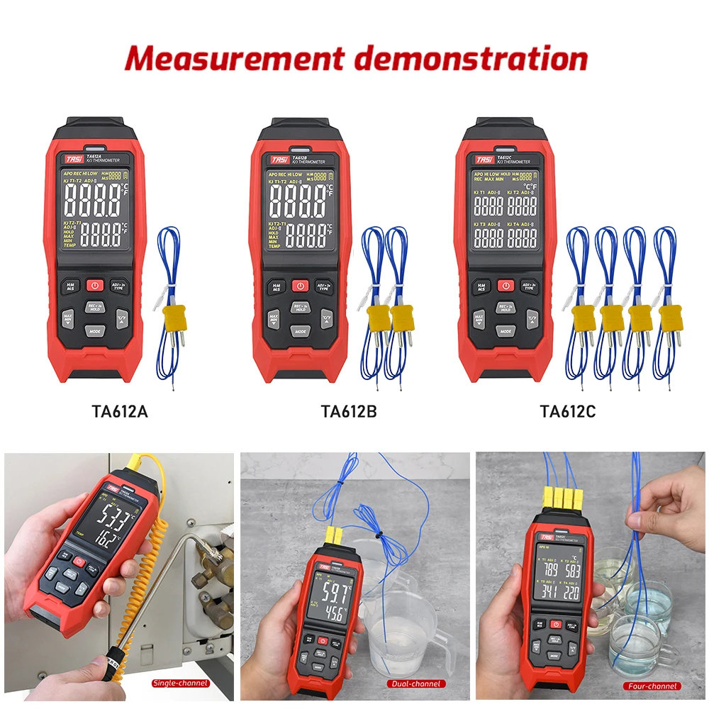 TA612C 4 Channels K/ J Type Thermocouple Thermometer Digital LCD Temperature Meter 5000 Groups Data Storage with USB Data Upload