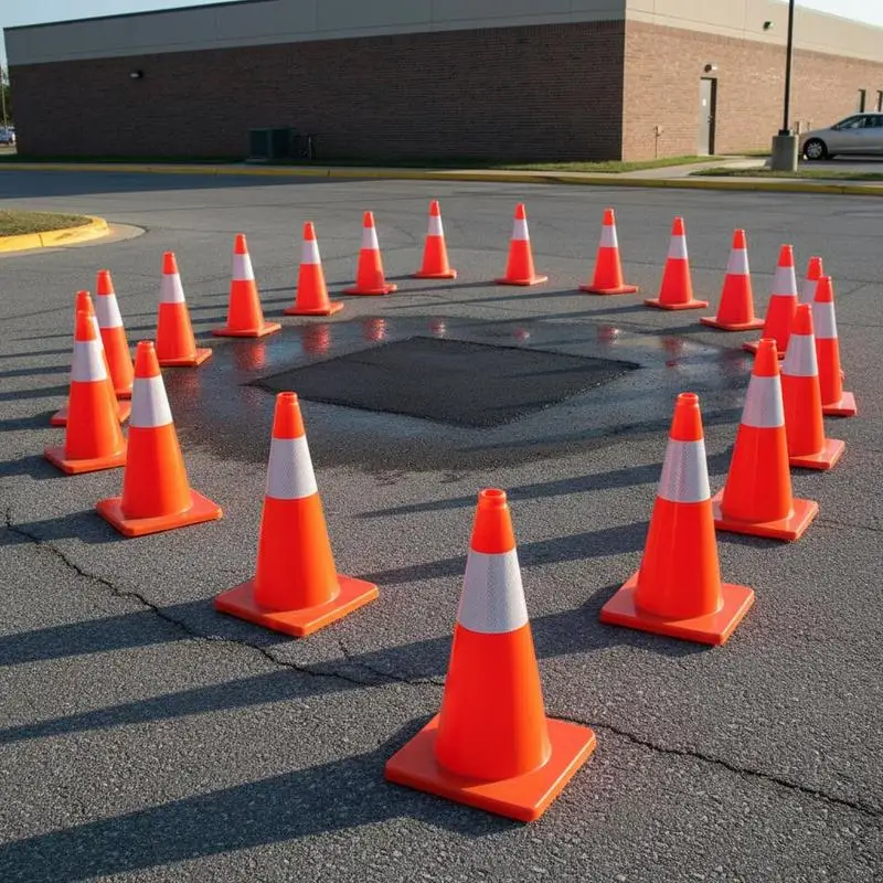 

20Pack 18" Safety Pylons For Roadwork Parking Lots Driveways, High-Visibility Orange PVC Base Reflective Collars Hazard Markers Identification Tool