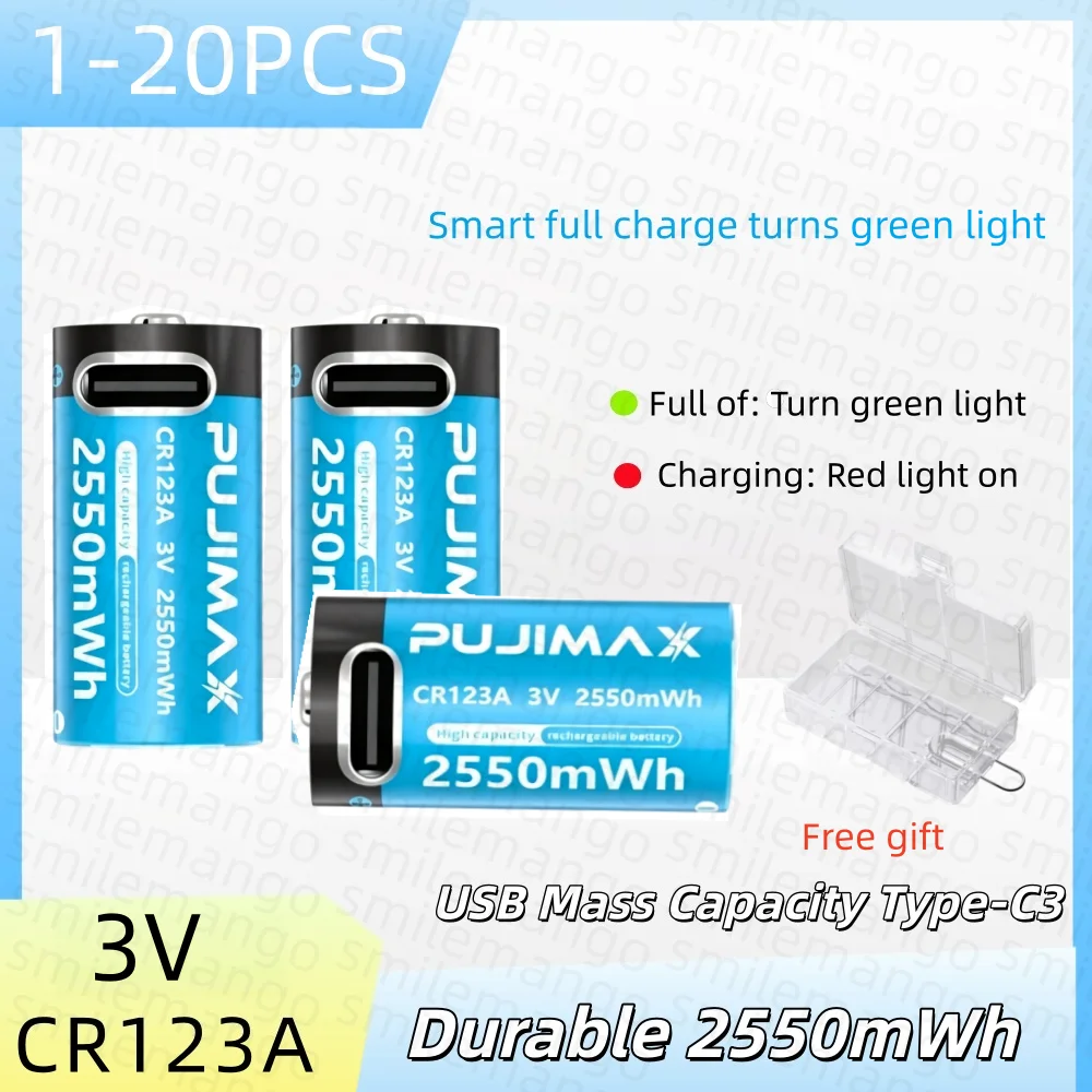 Typ-C Wiederaufladbare CR123A 2550mWh 3V Lithium-Batterie Wiederaufladbare Batterie Hohe Kapazität Tragbar Stabile Leistung