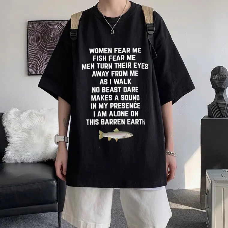 Women Fear Me Fish Fear Me Men Women Casual T-shirt Tops Tshirt Loose T-shirt Crew Oversized Fitted Soft Anime Manga Tee Clothes