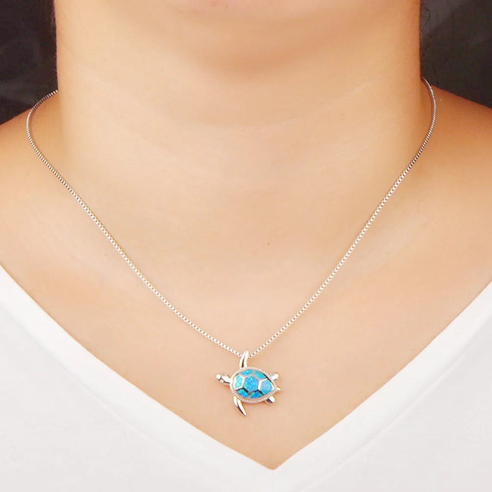 

Turtle Pendant Necklace Blue Fashionable Creative Jewelry For Beach Party Accessory Ocean Stylish Chain Alloy Miss Women