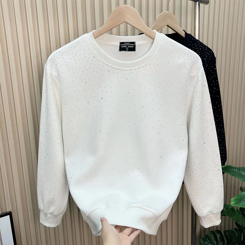 Autumn Winter Y2K Fashion Harajuku Sweatshirt Men All Match Tops Loose Casual Outerwear Sequin Long Sleeve Pure Cotton Pullover