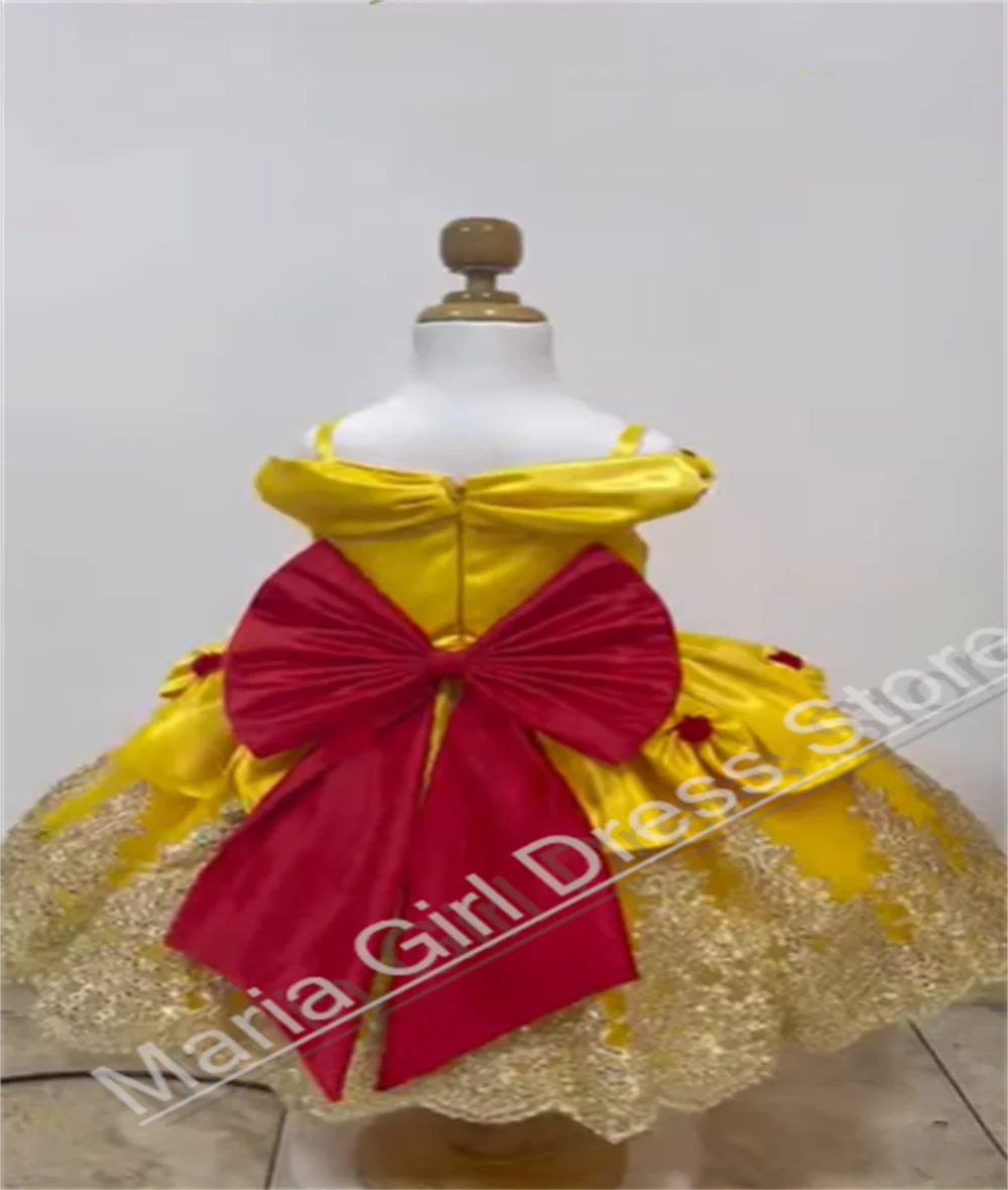 かわいい幼児洗礼初聖体誕生日ドレス赤いリボンふわふわフリル結婚式美人コンテストドレスカスタマイズ