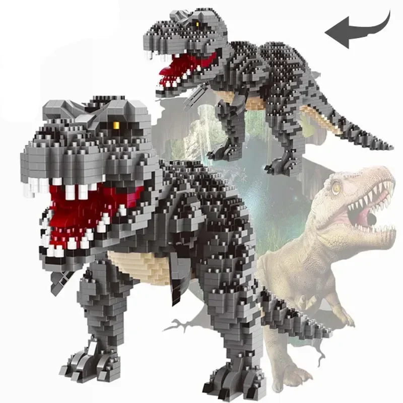 1457pcs+ 16089 16088 Dinosaur Micro Blocks Green Building Toy Classic Tyrannosaurus rex Model Figure Home Fun Game