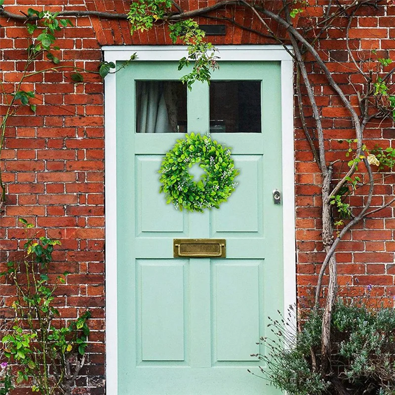 

AS94-8 Pack Artificial Boxwood Wreath Faux Artificial Green Leaves Wreath Front Door Hanging Wreath Decoration, 10 Inches