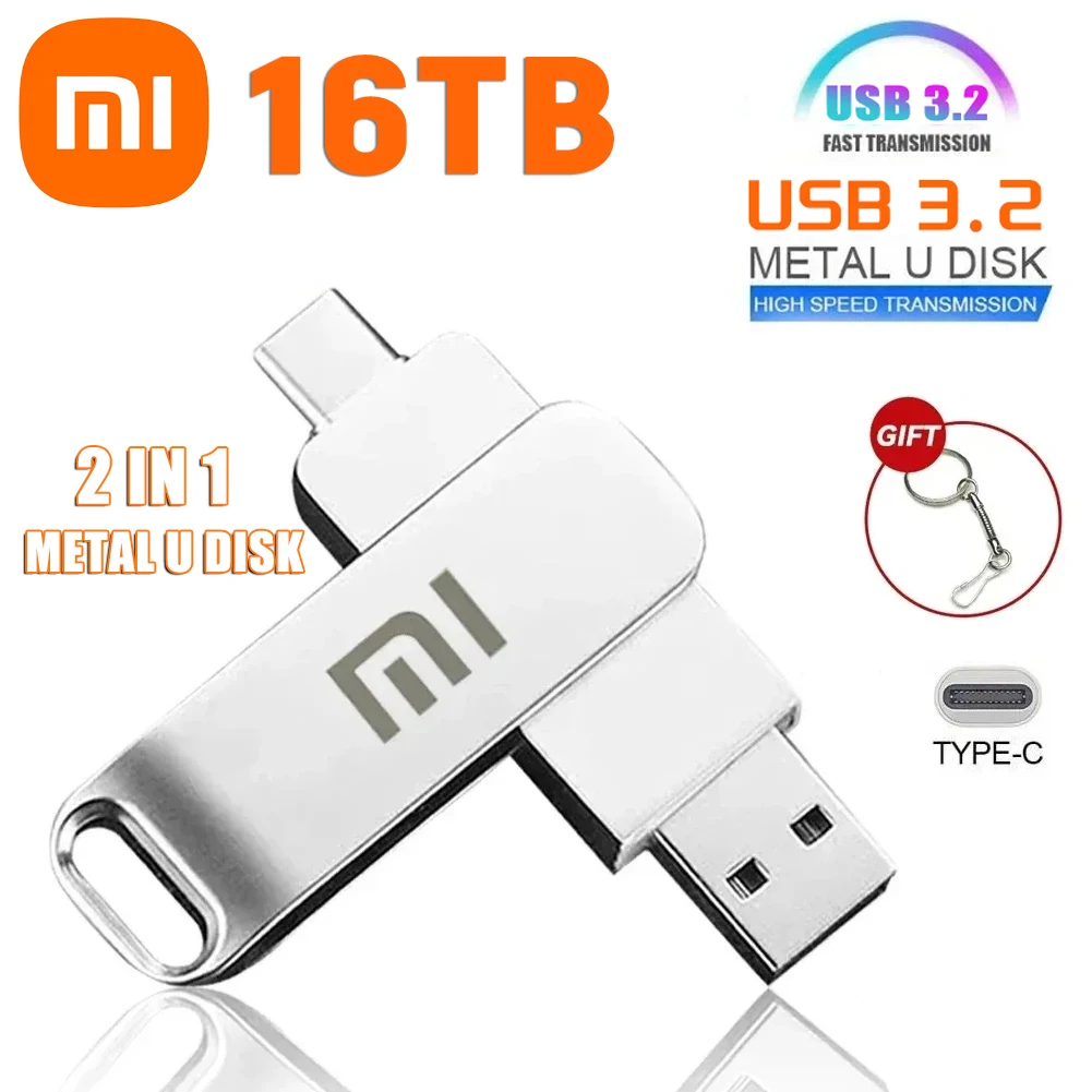 Xiaomi-Pen Drive de Alta Capacidade, 16TB, USB 3.2, Transferência de Alta Velocidade, Pen Drive, Portátil, Impermeável, Dispositivos de