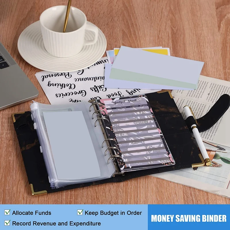 A6 PU Leather Budget Binder Money Saving Binder With Zipper Envelopes Money Organizer Planner For Cash Ledger Notebook