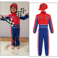 Kids Halloween Cosplay Race Car Driver Costume Set with Jumpsuit Car Cap And Sunglasses Boys Carnival Racer Outfit