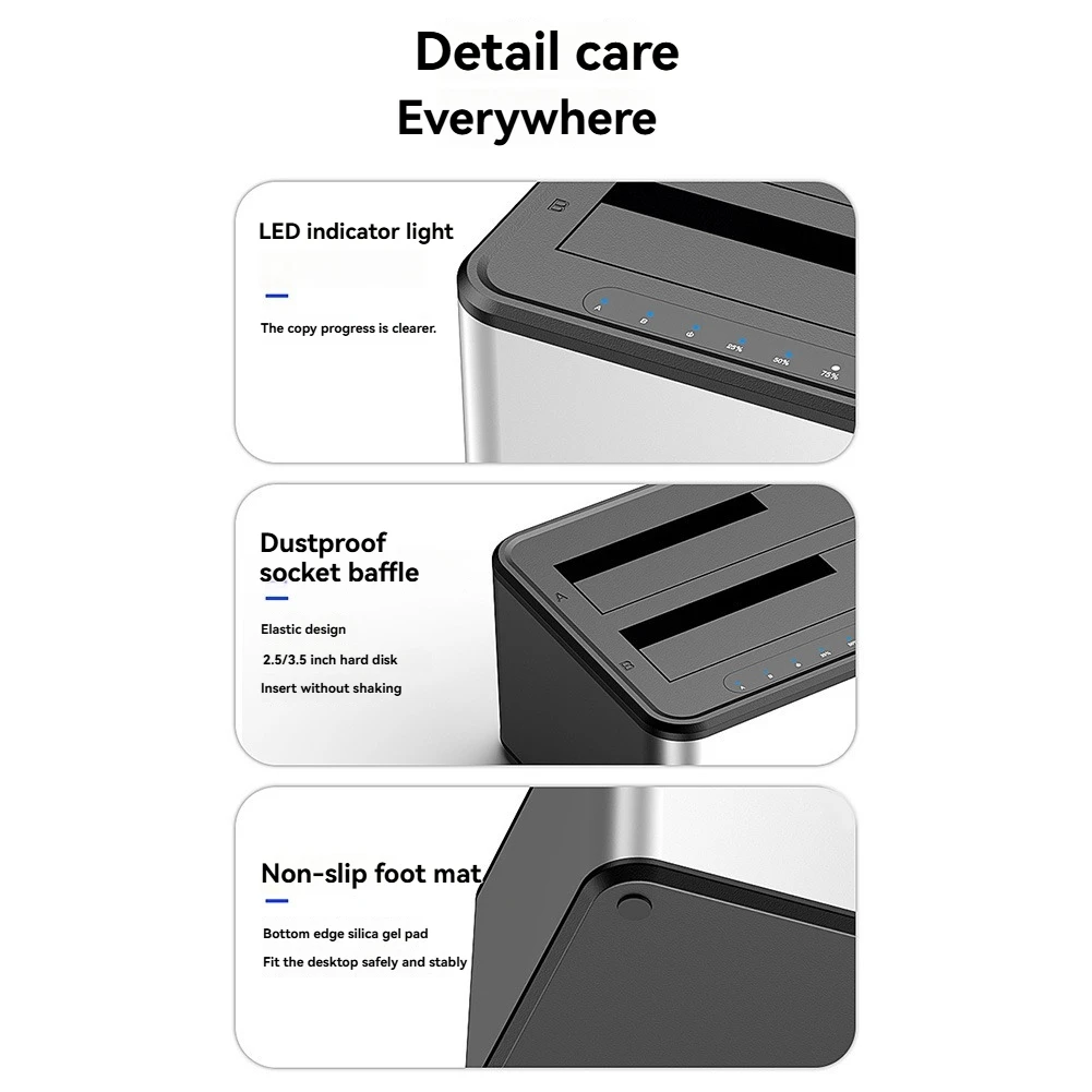 [N82R] 2.5/3.5 Inch SSD External Hard Drive Enclosure Dual-Bay Hard Drive Docking Station SATA to USB 3.0 HDD Case EU Plug