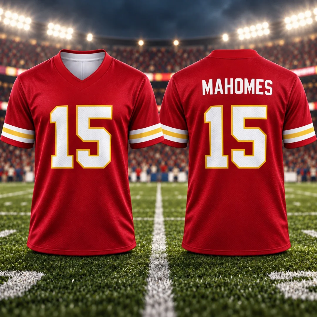 Men's #15 Mahomes Football Jersey American Football Fan Game Day Shirt Sports Men's T-Shirt Kid's Clothing Tee Cycling Jersey ﻿