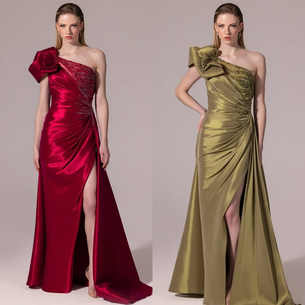 

Customized High Quality Intricate Charmeuse Beading Sequined Mermaid One-shoulder Midi Dresses Bespoke Occasion Dresses Fashion