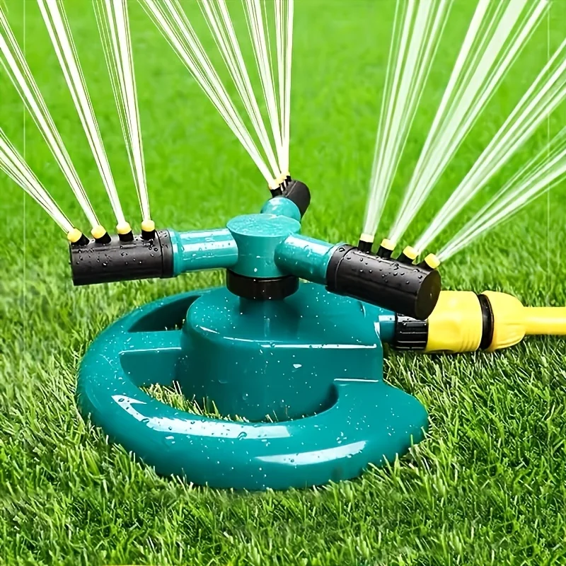 360 °   Rotating Automatic Lawn Sprinkler with Adjustable Nozzle - Large Coverage Area, Green Plastic Design for Even Water Dist