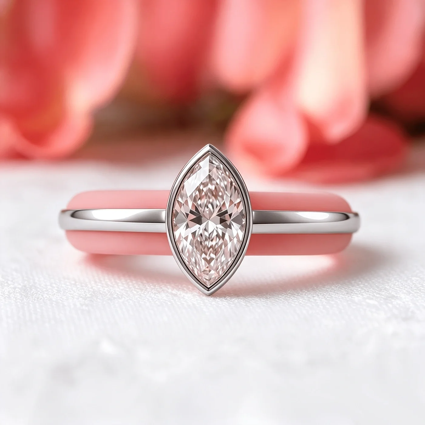 Marquise CZ 2‑in‑1 Pink Silicone Ring,Soft Anti‑Slip Shock‑Absorbing Band,Anti‑Collision Decor Finger Ring for Women Sports