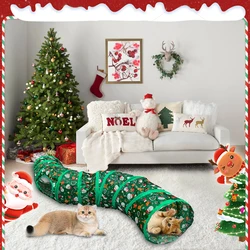 1PC Christmas Design Cat Tunnel Dog Training Tunnel Foldable Storage Tunnel Pet Toy Cat Interactive Toy Play Tunnel/Cat Nest/Rabbit Nest/Small Pet Toy Nest