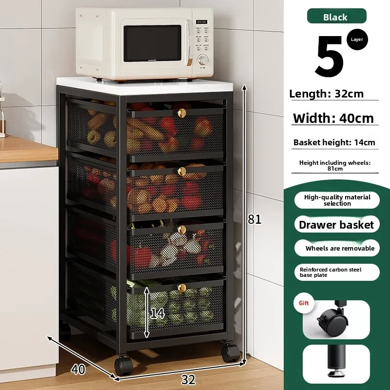 Keuken groentemand, uitneembare, van vloer tot plafond reikende fruit- en groentenopbergmand, grote capaciteit, gelaagde plank