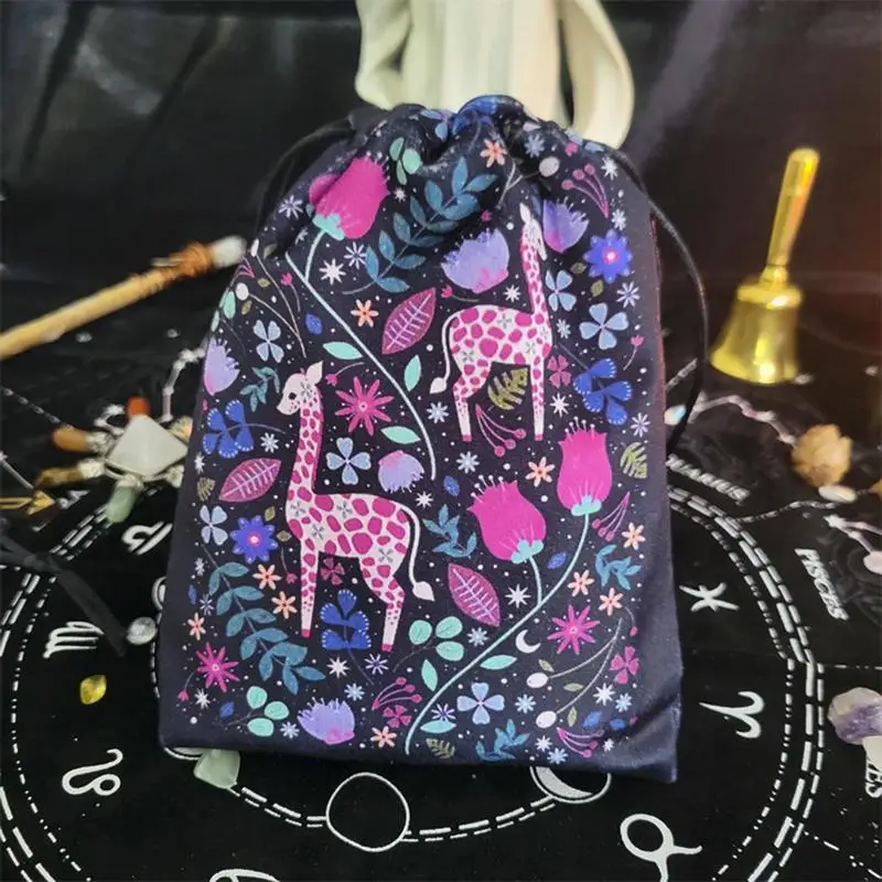 Velvet Tarot Card Storage Bag Rabbit Printing Mini Drawstring Bag Board Game Jewelry Dice Crystal Stones Pouch