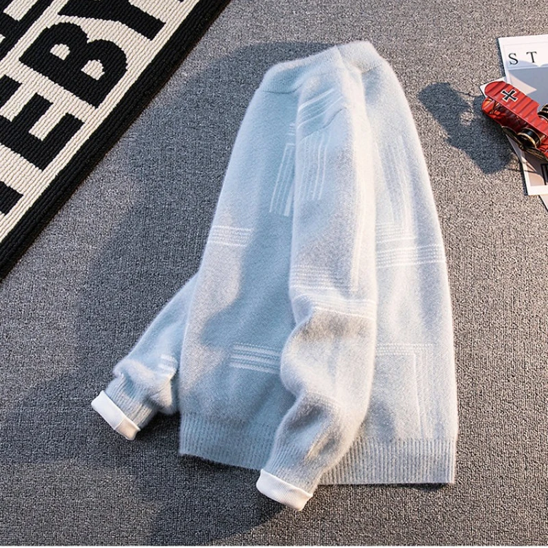 Trendy Men's Round Neck Sweater Autumn Winter Knitwear Minimalist Style Urban Loose Pullover Fashion Casual Streetwear Knit Top