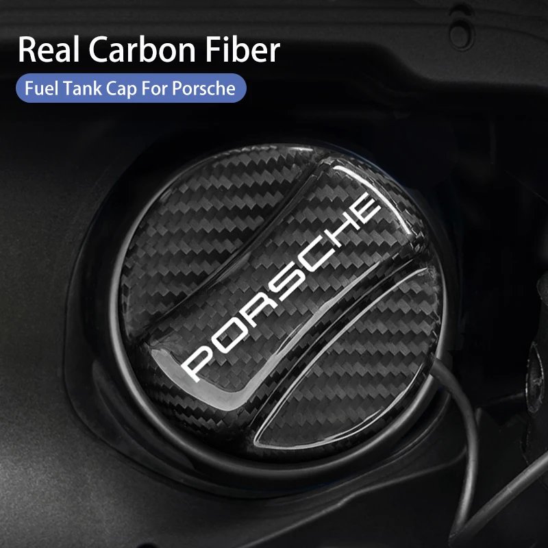 Real Carbon Fiber Car Fuel Tank Cap Cover Sticker Auto Tank Luxury Exterior Decoration For Porsche Cayenne Macan Panamera 718