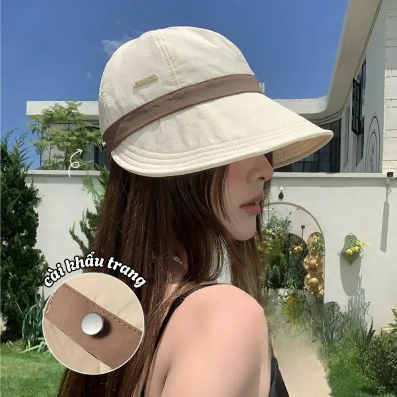 【IIOO】Women's Fisherman's Hat Adjustable Color-blocked Casual Versatile Wide Brim Duckbill Sun Protection Hat