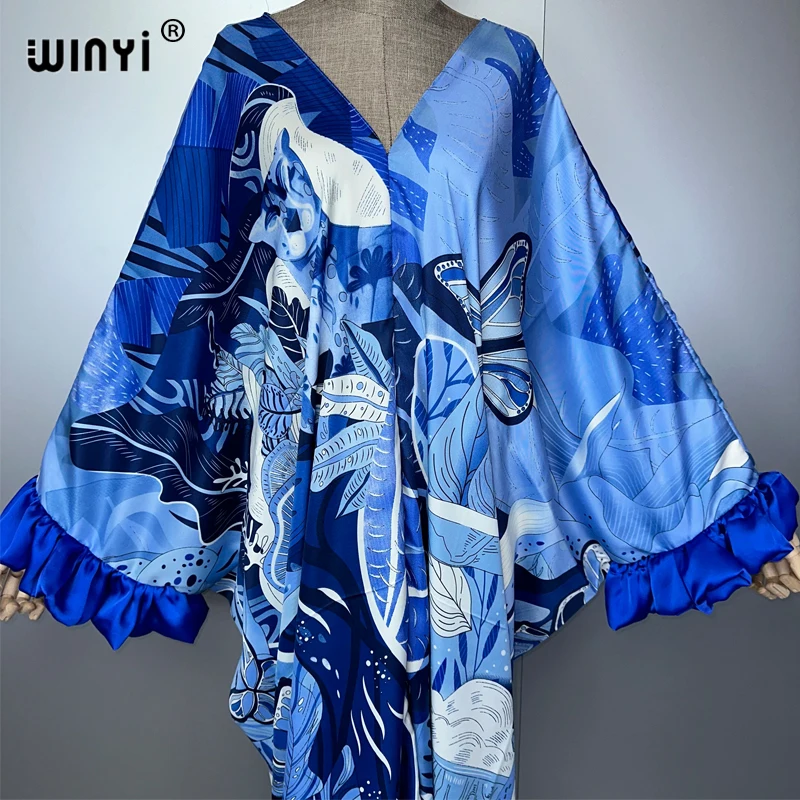 WINYI print summer maxi dress Muslim Abaya Lady beach cover up Casual dress Beachwear fashion Kaftan abaya dubai luxury